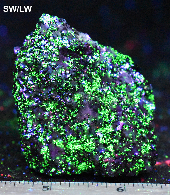 Sphalerite, Cleiophane, Calcite (white FL), Willemite